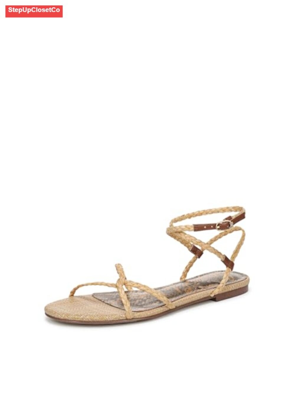 Braided Flat Sandals with Ankle Strap Buckle